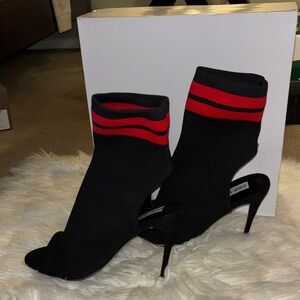 Steve Madden Black and Red Open-Toe Booties